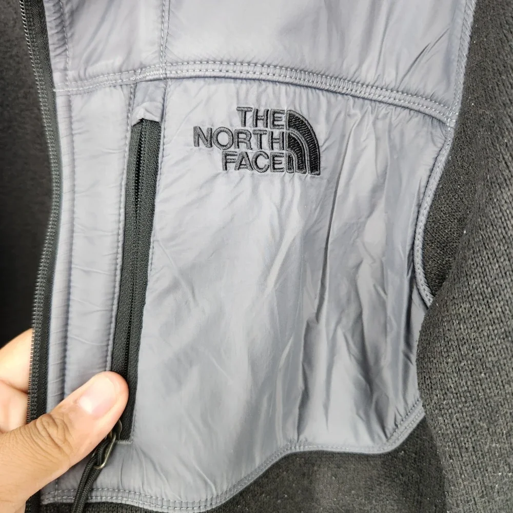 The North Face Men's Medium Denali Fleece Jacket Black Grey Full Zip Hiking Coat